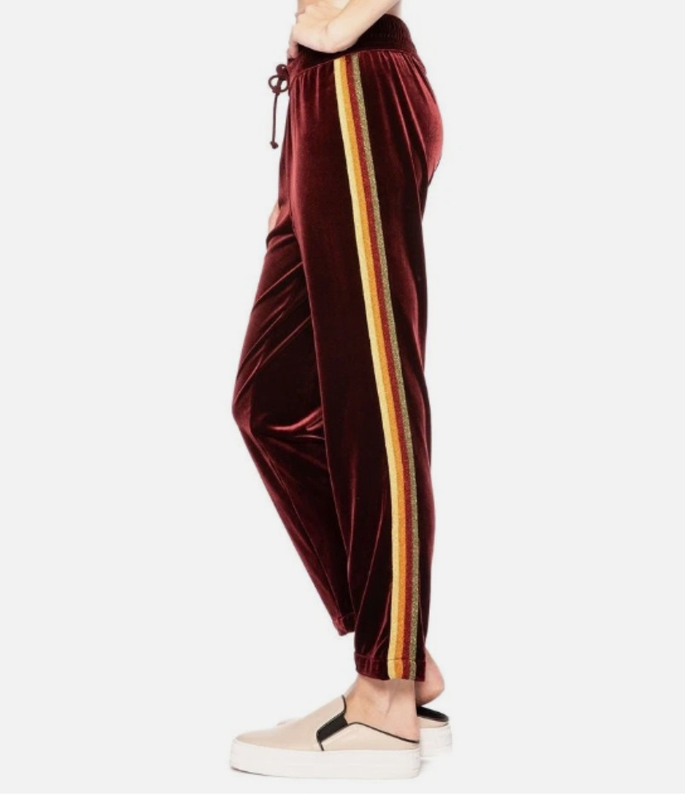 Mother The Lounger Ankle Velvet Pants Sz L Burgundy Rainbow Metallic Racer